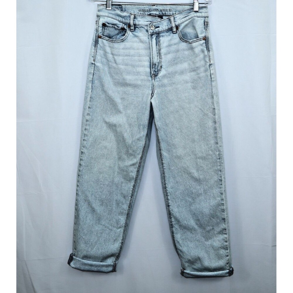 American Eagle STRIGID Highest Rise Baggy Straight Crossover Jeans Light Wash 8S
